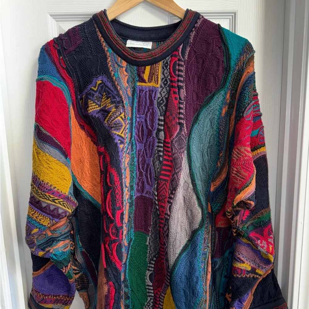 Vintage Coogi Australia 3D Bold colorful Sweater Mens L Biggie Smalls Cosby 90’s